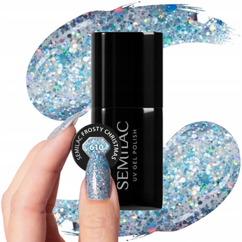 Semilac Lakier Hybrydowy Do Paznokci Frosty Christmas 610 Brokat Błękit 7ml