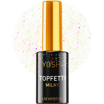 Yoshi Lakier Top Hybrydowy Topfetti Milky No Wipe Mleczny z Drobinkami 10ml