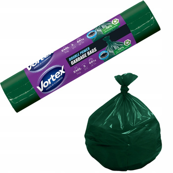 Vortex Duble Power Worki Na 艢mieci Mocne Zielone Dwuwarstwowe 240L 5 Sztuk