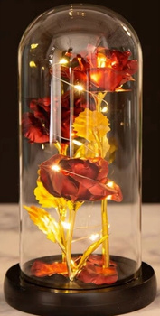 Kryształowa Potrójna Wieczna Róża Herbaciana Pod Szklaną Kopułą Prezent Dzień Babci