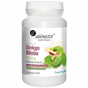 Aliness Ginkgo Biloba Miłorząb Japoński 120mg Suplement Diety 60 Kapsułek