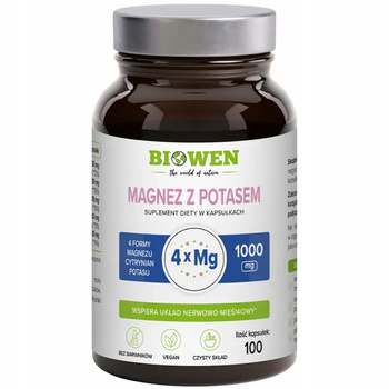 Biowen Magnez X4 z Potasem Cytrynian Magnezu Suplement Diety 100 Kapsułek