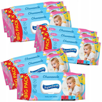 SuperFresh Uniwersalne Chusteczki Nawilżane Dla Dzieci Karton 9 x 120 szt
