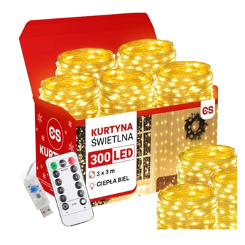 Kurtyna Świetlna Lampki LED x 300 Świąteczne Choinkowe Girlanda Na Okno 3x3