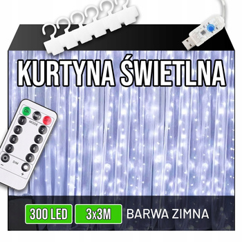 Kurtyna Świetlna Lampki LED x 300 Świąteczne Choinkowe Girlanda Na Okno 3x3