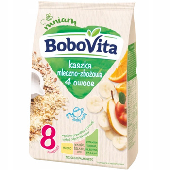 Bobovita Pełnoziarnista Kaszka Mleczno Zbożowa 4 Owoce Po 8 Miesiącu 230g