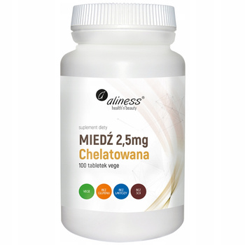Aliness Miedź 2,5mg Chelatowana Suplement Diety Metabolizm Skóra 100 Kaps