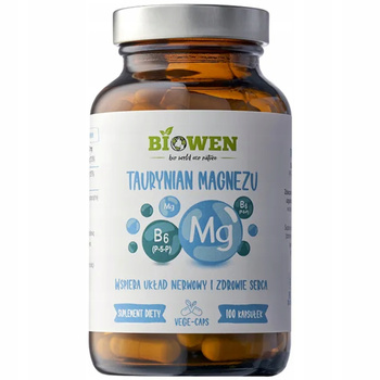 Biowen Taurynian Magnezu z Witaminą B6 Układ Nerwowy Zmęczenie 100 Kapsułek