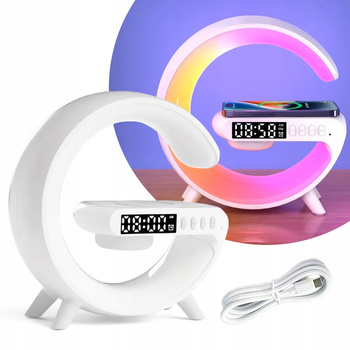 Lampka LED Kolorowa Nocna Biurkowa Ładowarka Indukcyjna Budzik Głośnik