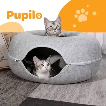 Pupilo Legowisko Dla Kota Okrągłe Donut Tunel Szare 50x50 cm