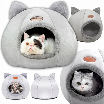 Pupilo Legowisko Dla Małego Psa Kota Pluszowe Okrągłe Szare Domek Budka 40x40cm