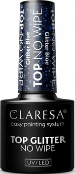 Claresa Top No Wipe Hybrydowy Połysk Brokatowy Niebieski Glitter Blue 5ml