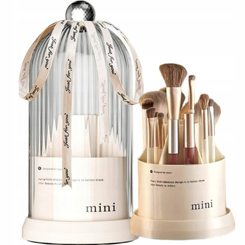 Organizer Pojemnik Elegancki Na Pędzle Szklany Klosz Ryflowany Ze Wstążką Biały