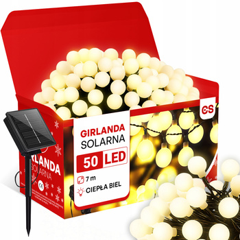 CoolStaff Girlanda Świetlna Lampki 50 LED 7m Kuleczki Do Ogrodu Na Taras Balkon Białe