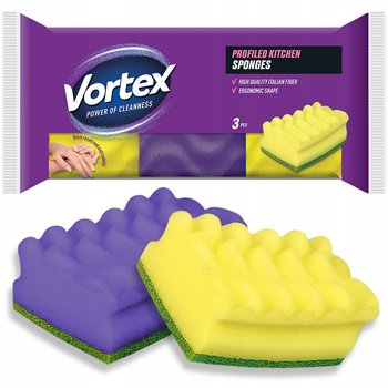 Vortex G膮bki Kuchenne Do Mycia Naczy艅 Profilowane Dwustronne Fala 3 Sztuki