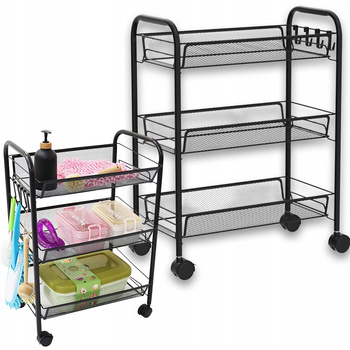 CoolStaff Rega艂 Kuchenna 艁azienkowa Szafka Na K贸艂kach 3 Koszyki Czarna 64cm