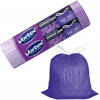 Vortex Worki Na Śmieci z Taśmą Ściągającą Lawendowe 35L 15 Sztuk