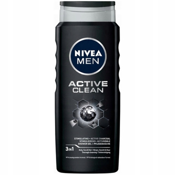 Nivea Men Active Clean 3w1 Żel Pod Prysznic Do Ciała Męski z Węglem 500ml