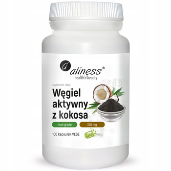 Aliness Węgiel Aktywny z Łupin Kokosa 300 mg Suplement Diety 100 Tabletek