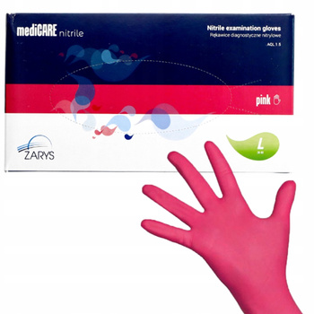 Medicare Rękawiczki Jednorazowe Ochronne Nitrylowe Bezpudrowe Róż L 100szt