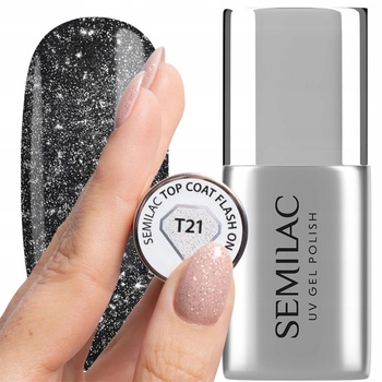 Semilac Top No Wipe T21 Do Lakierów Hybrydowych z Efektem Flash ON 7ml