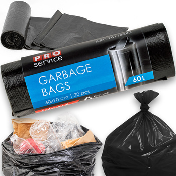 PRO Service Worki Na Śmieci Mocne Czarne Uniwersalne LDPE 60L 20 Sztuk