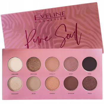 Eveline Pure Soul Paleta 10 Cieni Do Powiek Róże Brązy Beże Mix Wykończeń