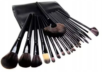 Zestaw 24 Pędzli Do Makijażu Drewniane Czarne Etui