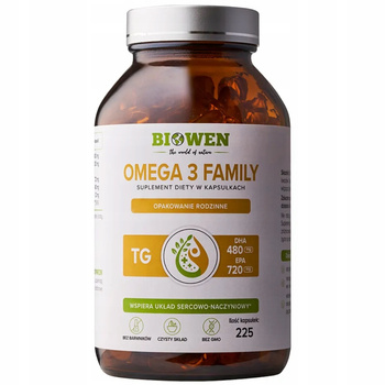 Biowen Omega 3 Family TG 480mg DHA 720mg EPA Odporność Serce Mózg 225 Caps