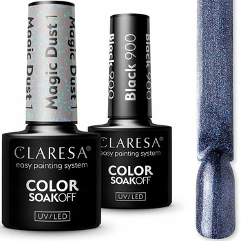 Claresa Zestaw Magic Dust Pyłek Do Paznokci w Hybrydzie + Lakier Black 900