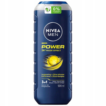 Nivea Men Power 3w1 Męski Żel Pod Prysznic Szampon Do Włosów Citrus 500ml