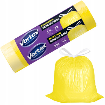 Vortex Plastik Metal Worki Na 艢mieci 呕贸艂te z Ta艣m膮 艢ci膮gaj膮c膮 35L 15 Sztuk