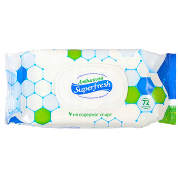 Superfresh Nawilżane Mokre Chusteczki Antybakteryjne Odświeżające 72 Sztuk