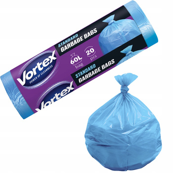 Vortex Standardowe Worki Na Śmieci Mocne Niebieskie Do Kosza 60L 20 Sztuk