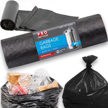 PRO Service Worki Na Śmieci Mocne Czarne Uniwersalne LDPE 60L 10 Sztuk