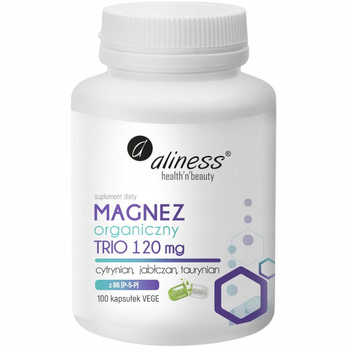 Aliness Magnez Organiczny Trio 120mg + B6 Skurcze Mięśni Stres 100 Kaps