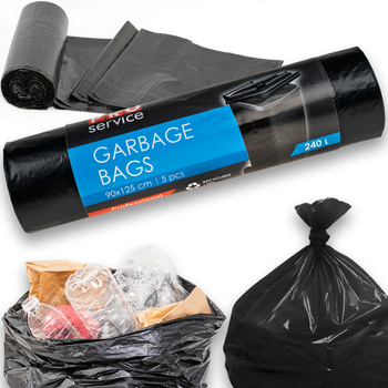 PRO Service Worki Na Śmieci Mocne Czarne Uniwersalne LDPE 240L 5 Sztuk