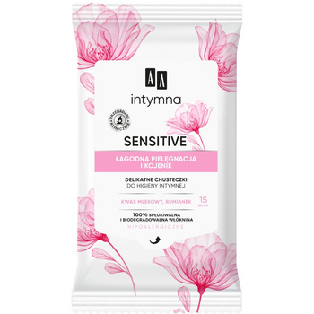 AA Intymna Sensiive Chusteczki Do Higieny Intymnej Skóra Wrażliwa 15 sztuk