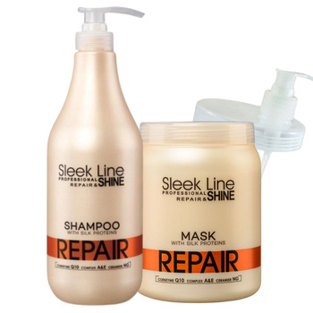 Stapiz Sleek Line Repair Zestaw Szampon + Maska Do Włosów Suchych i Zniszczonych z Jedwabiem + Pompka 1000ml