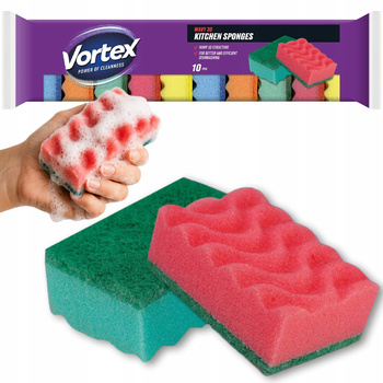 Vortex Gąbki Kuchenne Do Mycia Naczyń Zmywak Fala Dwustronne 10 Sztuk