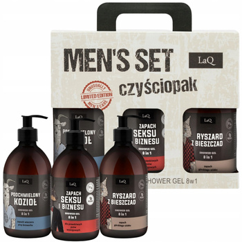 LaQ Men's Set Czyściopak Męski Zestaw Prezentowy Żel Pod Prysznic 3 x 500ml