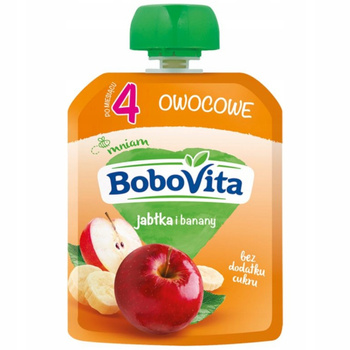 Bobovita Owocowy Mus Dla Dzieci Jabłka i Banany Bez Cukru Po 4 Miesiącu 80g