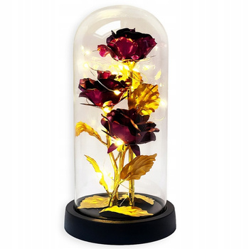 Wieczna Róża w Szkle Kryształowa Świecąca LED Prezent Na Święta Fioletowa CZ07