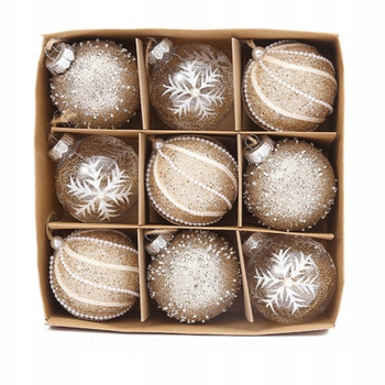 Komplet 9 Bombek Choinkowych Rustykalne Złote 7cm 01